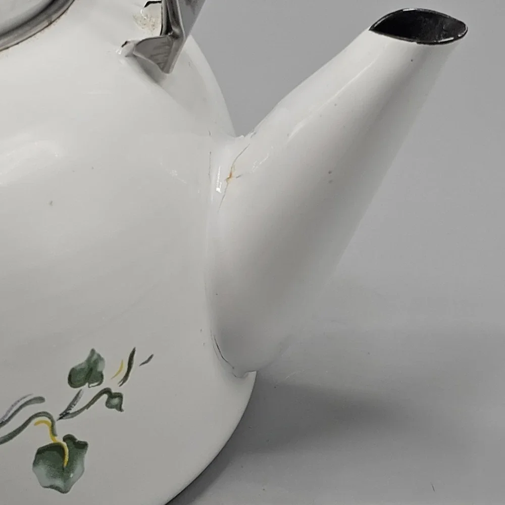Vintage Corelle Callaway Green Ivy Tea Kettle Enamelware Cottage Grandmacore